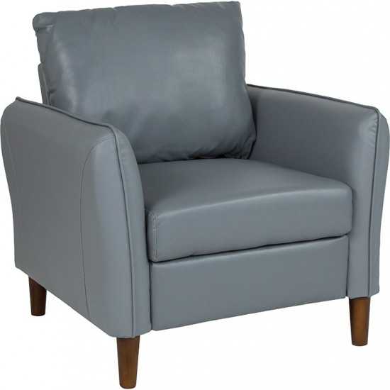 Milton Park Upholstered Plush Pillow Back Arm Chair in Gray LeatherSoft