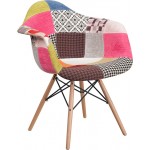 Alonza Series Milan Patchwork Fabric Chair with Wooden Legs