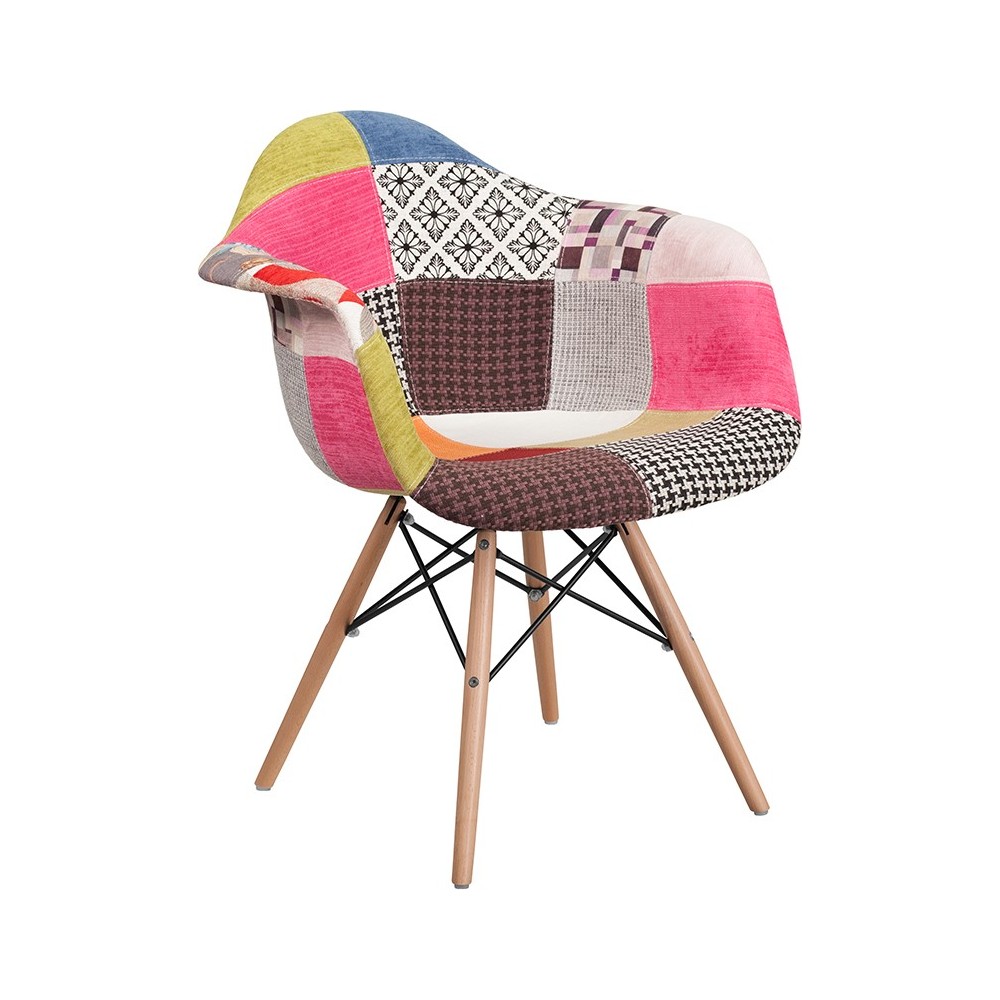 Alonza Series Milan Patchwork Fabric Chair with Wooden Legs Alonza Series Milan Patchwork Fabric Chair with Wooden Legs