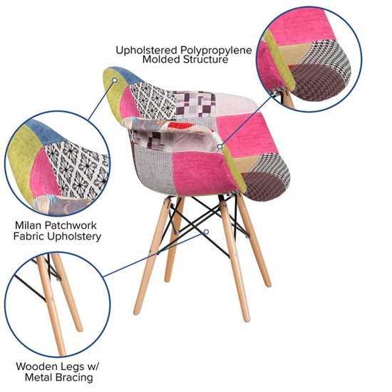 Alonza Series Milan Patchwork Fabric Chair with Wooden Legs