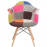 Alonza Series Milan Patchwork Fabric Chair with Wooden Legs