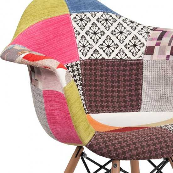 Alonza Series Milan Patchwork Fabric Chair with Wooden Legs