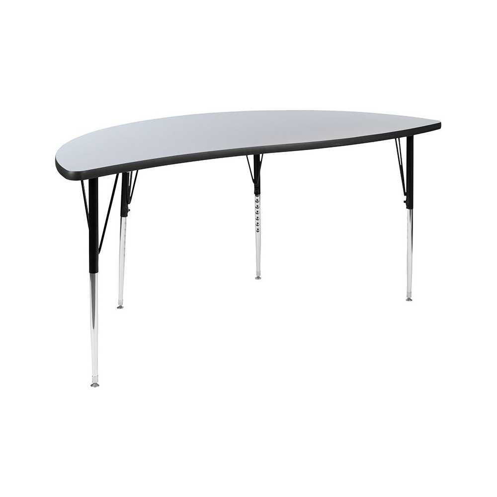 60" Half Circle Wave Collaborative Grey Thermal Laminate Activity Table - Standard Height Adjustable Legs