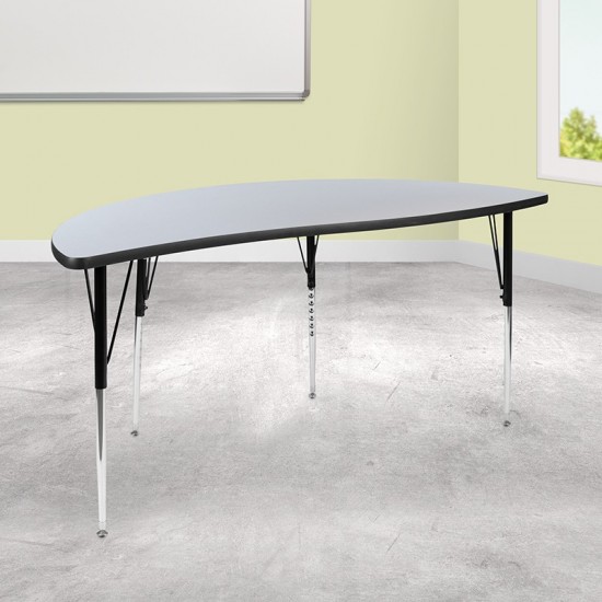 60" Half Circle Wave Collaborative Grey Thermal Laminate Activity Table - Standard Height Adjustable Legs