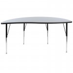 60" Half Circle Wave Collaborative Grey Thermal Laminate Activity Table - Standard Height Adjustable Legs