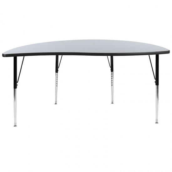 60" Half Circle Wave Collaborative Grey Thermal Laminate Activity Table - Standard Height Adjustable Legs