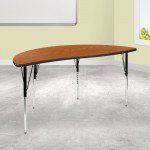 60" Half Circle Wave Collaborative Oak Thermal Laminate Activity Table - Standard Height Adjustable Legs