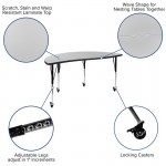 Mobile 60" Half Circle Wave Collaborative Grey Thermal Laminate Activity Table - Standard Height Adjustable Legs