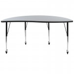 Mobile 60" Half Circle Wave Collaborative Grey Thermal Laminate Activity Table - Standard Height Adjustable Legs