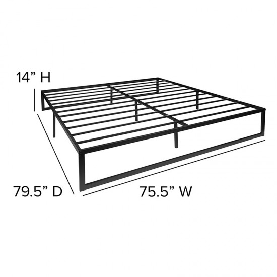 14 Inch Metal Platform Bed Frame - No Box Spring Needed with Steel Slat Support and Quick Lock Functionality (King)