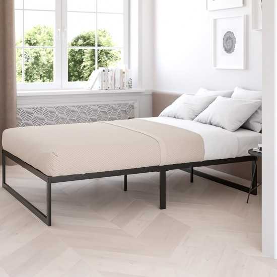 14 Inch Metal Platform Bed Frame - No Box Spring Needed with Steel Slat Support and Quick Lock Functionality (King)