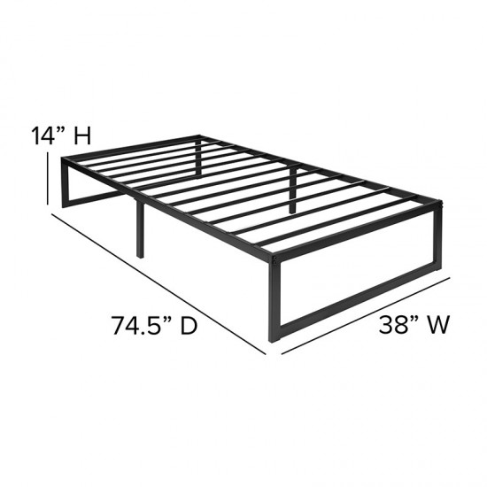 14 Inch Metal Platform Bed Frame - No Box Spring Needed with Steel Slat Support and Quick Lock Functionality (Twin)