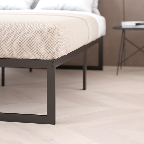 14 Inch Metal Platform Bed Frame - No Box Spring Needed with Steel Slat Support and Quick Lock Functionality (Twin)