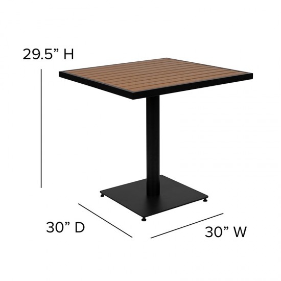 Outdoor Patio Bistro Dining Table Set with 4 Chairs and Faux Teak Poly Slats