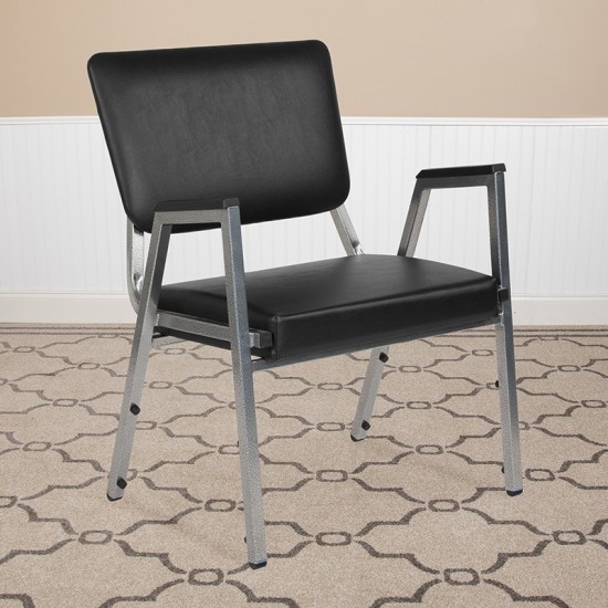 1500 lb. Rated Black Antimicrobial Vinyl Bariatric Medical Reception Arm Chair with 3/4 Panel Back