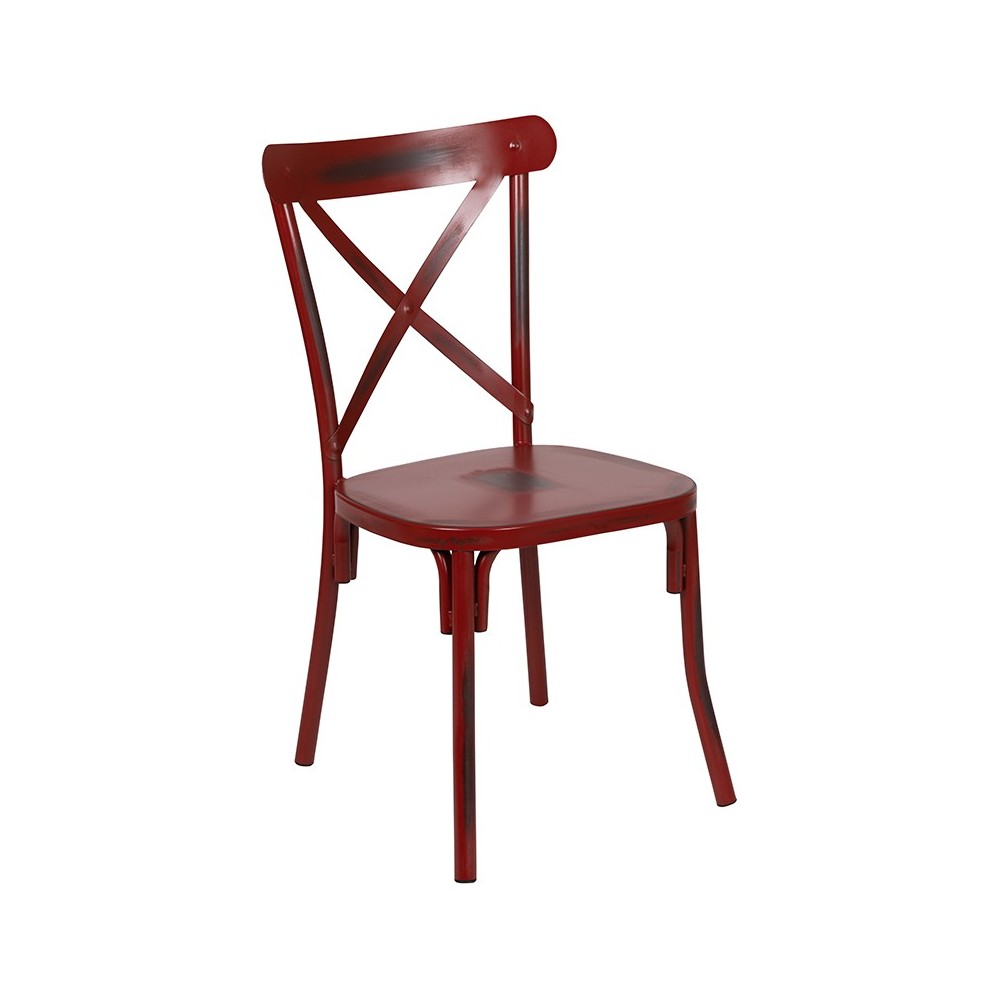 Rustic Distressed Metal Cross Back Chair (Red)