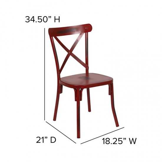 Rustic Distressed Metal Cross Back Chair (Red)