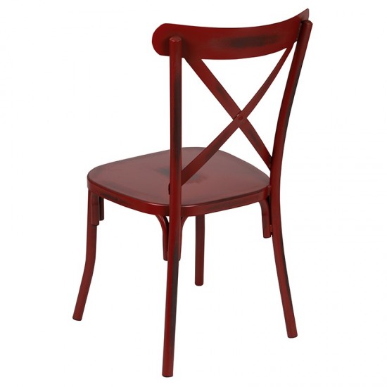 Rustic Distressed Metal Cross Back Chair (Red)