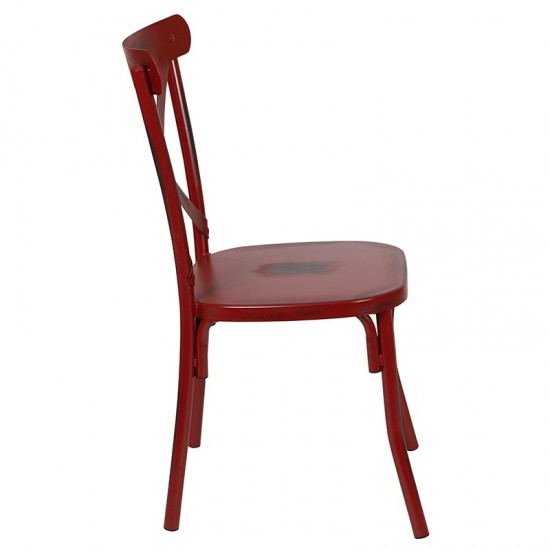 Rustic Distressed Metal Cross Back Chair (Red)