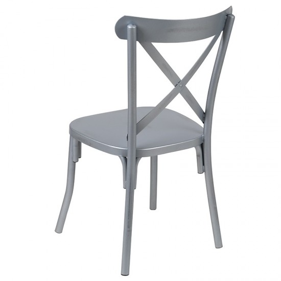 Rustic Distressed Metal Cross Back Chair (Silver)