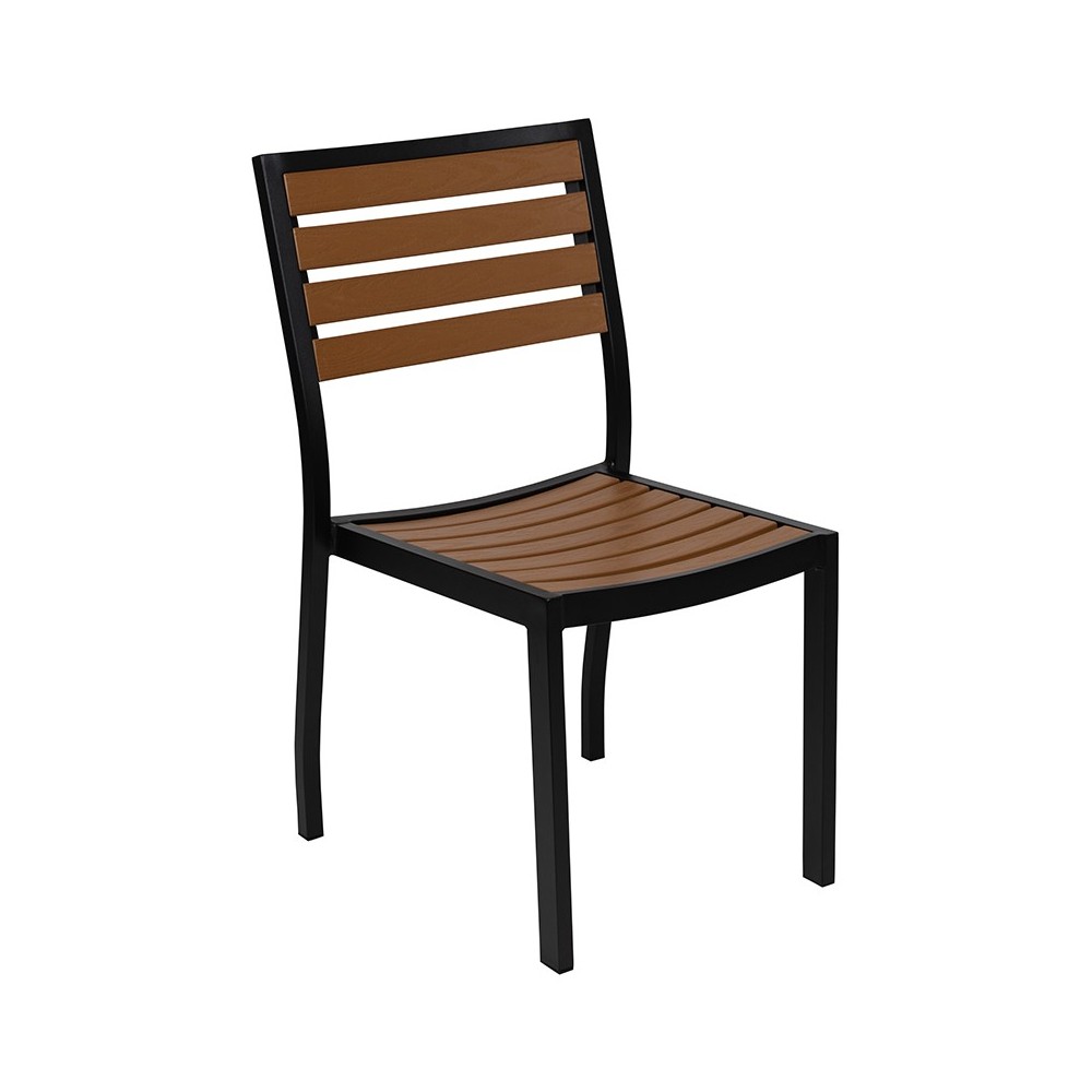 Outdoor Side Chair with Faux Teak Poly Slats