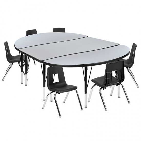 76" Oval Wave Collaborative Laminate Activity Table Set with 12" Student Stack Chairs, Grey/Black