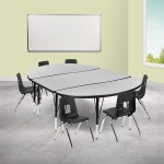 76" Oval Wave Collaborative Laminate Activity Table Set with 12" Student Stack Chairs, Grey/Black