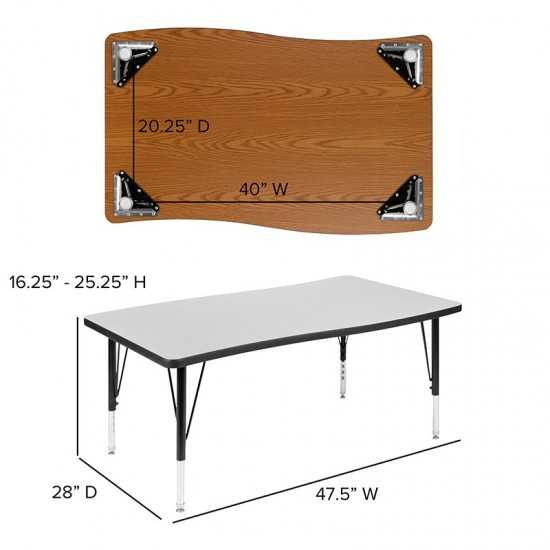 76" Oval Wave Collaborative Laminate Activity Table Set with 12" Student Stack Chairs, Grey/Black