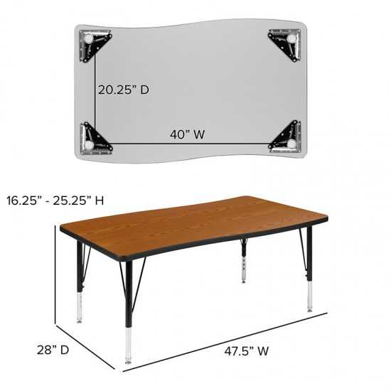 76" Oval Wave Collaborative Laminate Activity Table Set with 12" Student Stack Chairs, Oak/Black