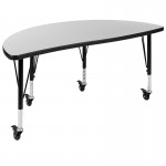 Mobile 76" Oval Wave Collaborative Laminate Activity Table Set with 12" Student Stack Chairs, Grey/Black