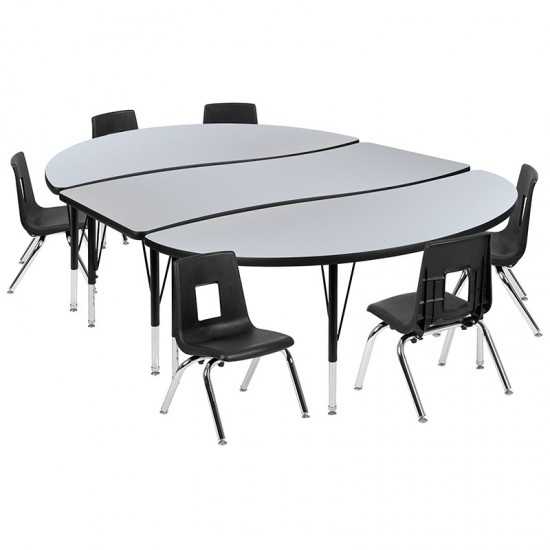 86" Oval Wave Collaborative Laminate Activity Table Set with 12" Student Stack Chairs, Grey/Black