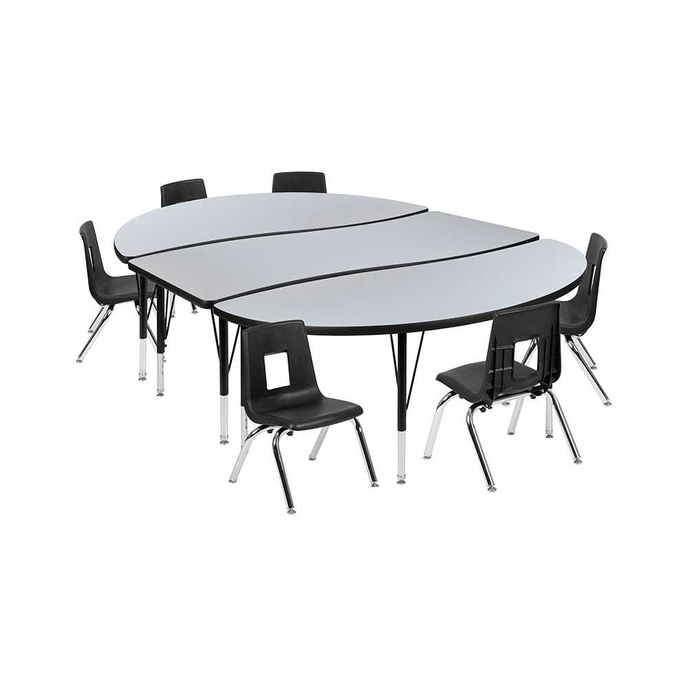 86" Oval Wave Collaborative Laminate Activity Table Set with 12" Student Stack Chairs, Grey/Black