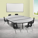 86" Oval Wave Collaborative Laminate Activity Table Set with 12" Student Stack Chairs, Grey/Black