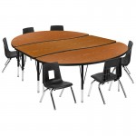 86" Oval Wave Collaborative Laminate Activity Table Set with 12" Student Stack Chairs, Oak/Black