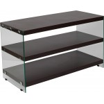 Wynwood Collection Dark Ash Wood Grain Finish TV Stand with Shelves and Glass Frame