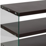 Wynwood Collection Dark Ash Wood Grain Finish TV Stand with Shelves and Glass Frame