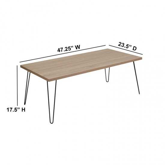 Union Square Collection Sonoma Oak Wood Grain Finish Coffee Table with Black Metal Legs