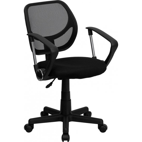 Low Back Black Mesh Swivel Task Office Chair with Curved Square Back and Arms