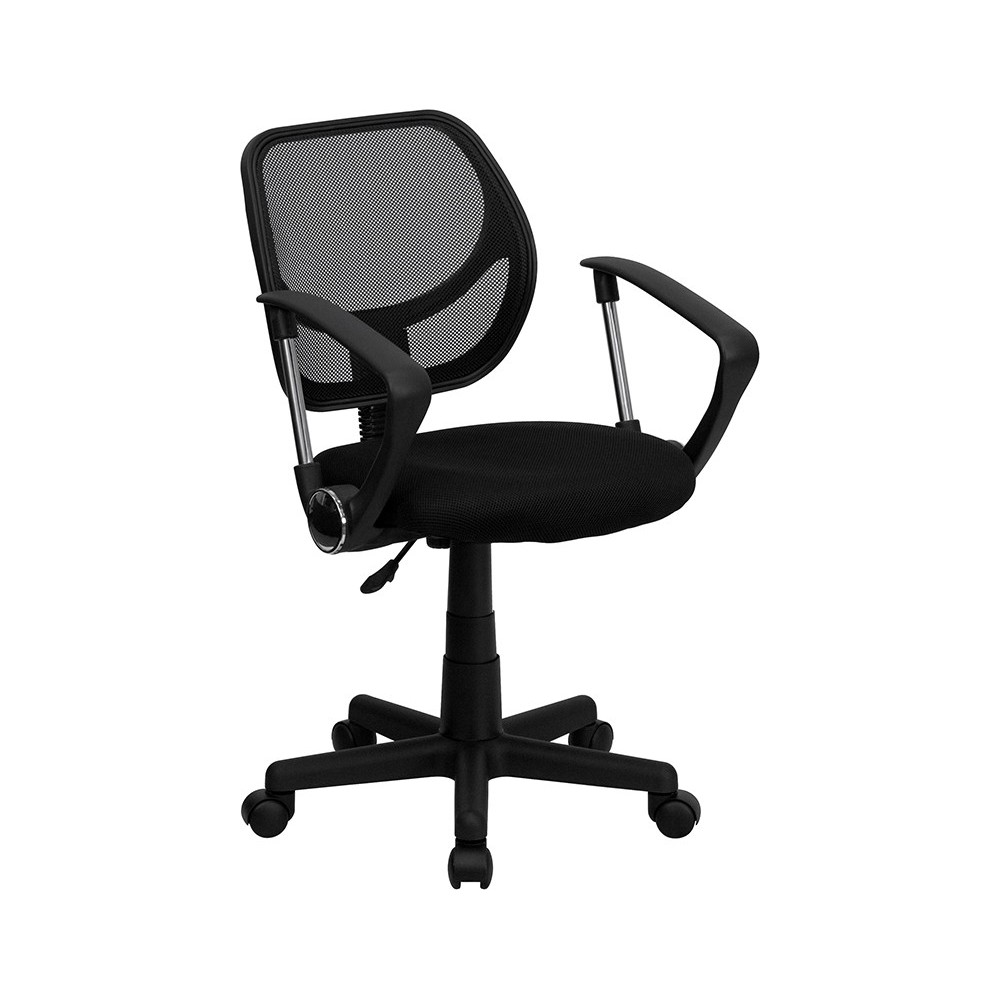 Low Back Black Mesh Swivel Task Office Chair with Curved Square Back and Arms