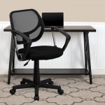 Low Back Black Mesh Swivel Task Office Chair with Curved Square Back and Arms