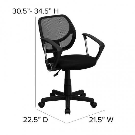 Low Back Black Mesh Swivel Task Office Chair with Curved Square Back and Arms