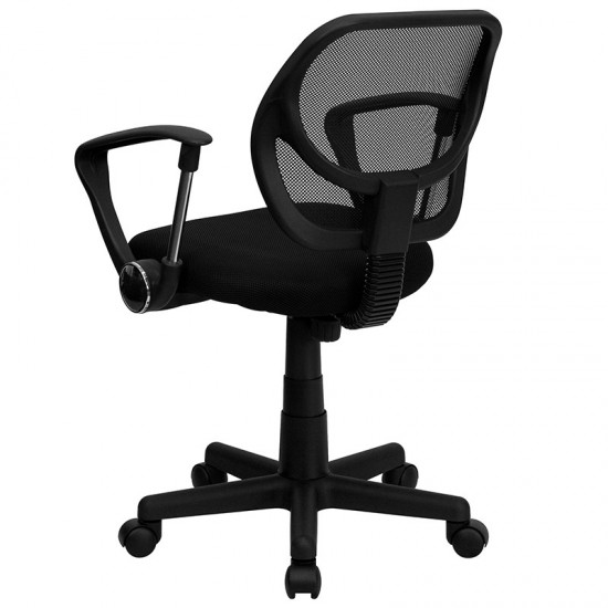 Low Back Black Mesh Swivel Task Office Chair with Curved Square Back and Arms