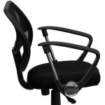 Low Back Black Mesh Swivel Task Office Chair with Curved Square Back and Arms