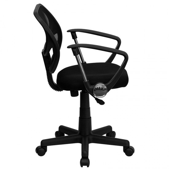 Low Back Black Mesh Swivel Task Office Chair with Curved Square Back and Arms