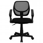 Low Back Black Mesh Swivel Task Office Chair with Curved Square Back and Arms