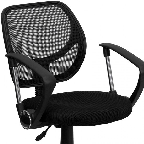 Low Back Black Mesh Swivel Task Office Chair with Curved Square Back and Arms