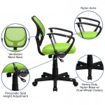 Low Back Green Mesh Swivel Task Office Chair with Arms