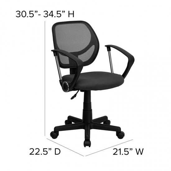 Low Back Gray Mesh Swivel Task Office Chair with Arms