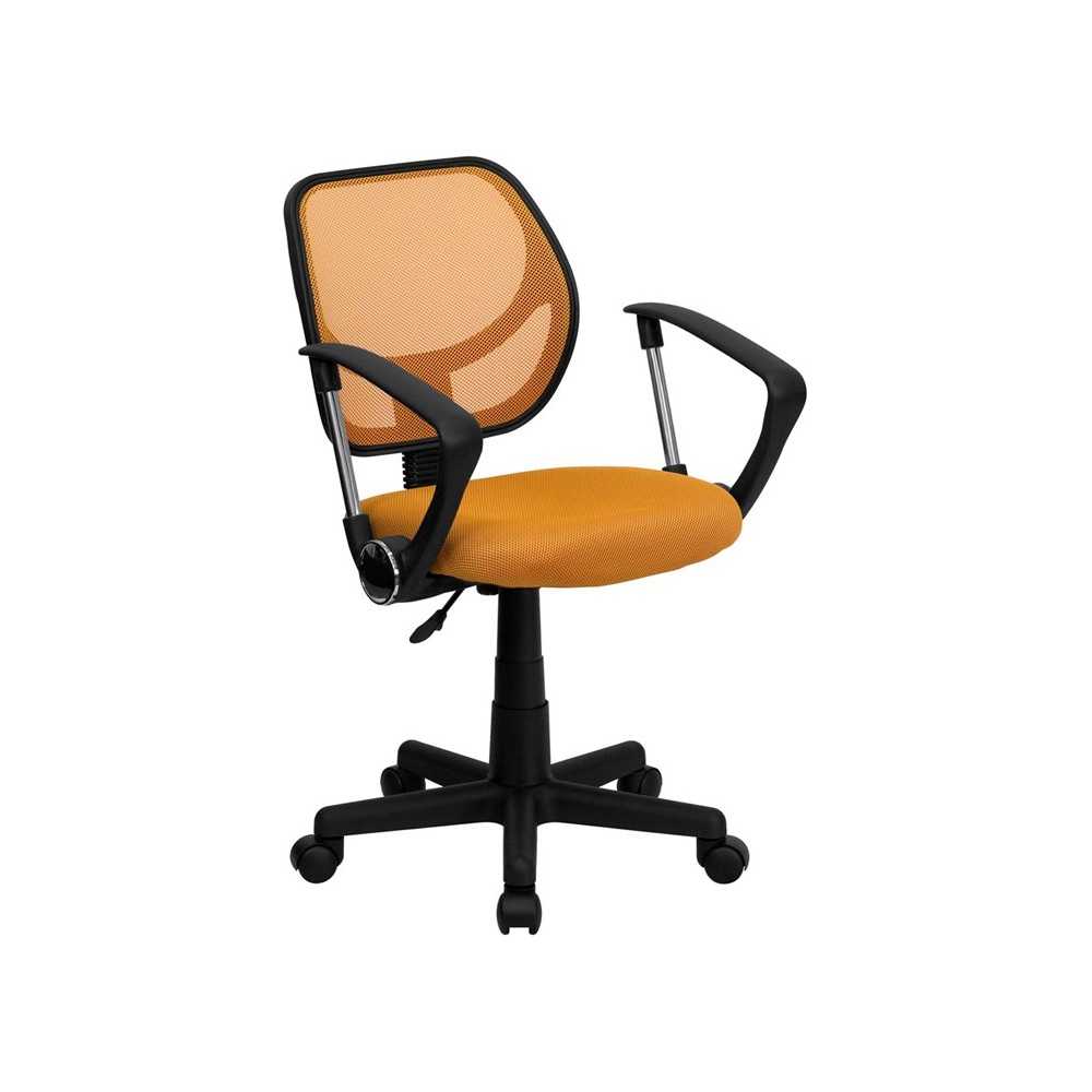 Low Back Orange Mesh Swivel Task Office Chair with Arms