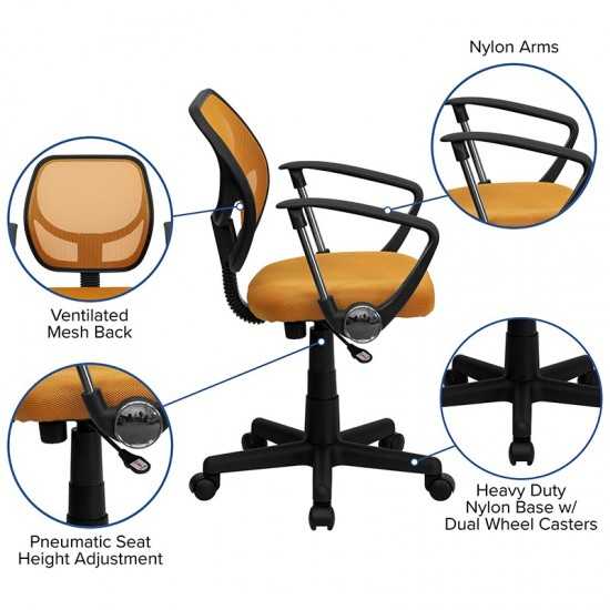 Low Back Orange Mesh Swivel Task Office Chair with Arms